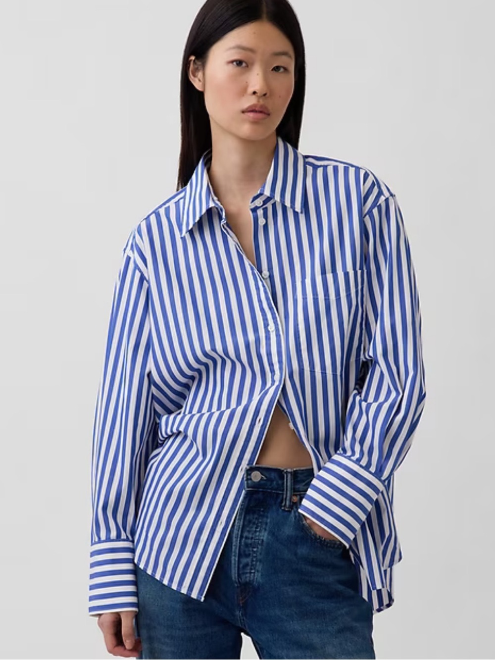 Gap The Big Shirt Cotton Poplin Blue/White Stripes NWT | Sz XS